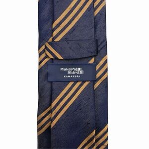 Kamakura Maker's Shirt Japan Recent Tie Navy/Bronze Striped Silk 3 1/8" x 61.25"